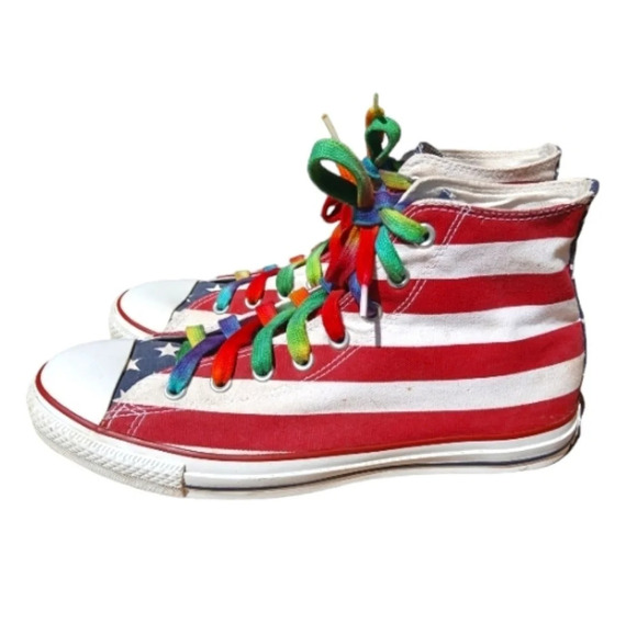 Vintage Chuck Taylor High Top Converse Stars & Stripe Patriotic Flag USA Size 11 - Picture 2 of 10